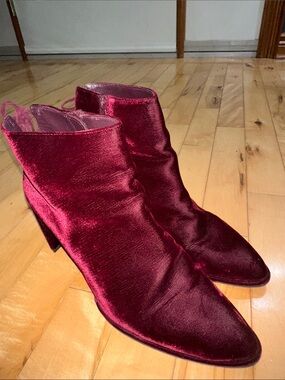 Stuart Weitzman Deep Burgundy Velvet Ankle Boots with Chunky Heel